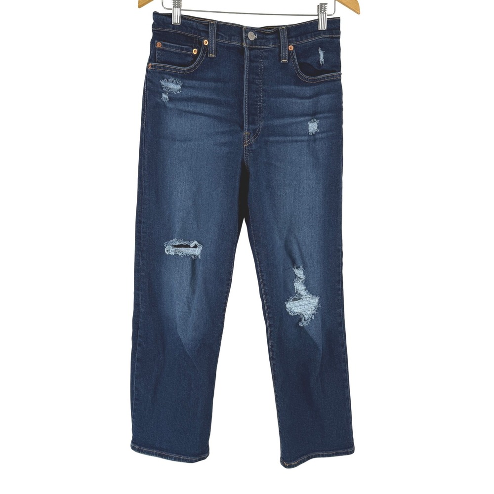 Levis Ribcage Straight Ankle Jeans Dark Indigo Destructed 72693-0133 Women 29x27
